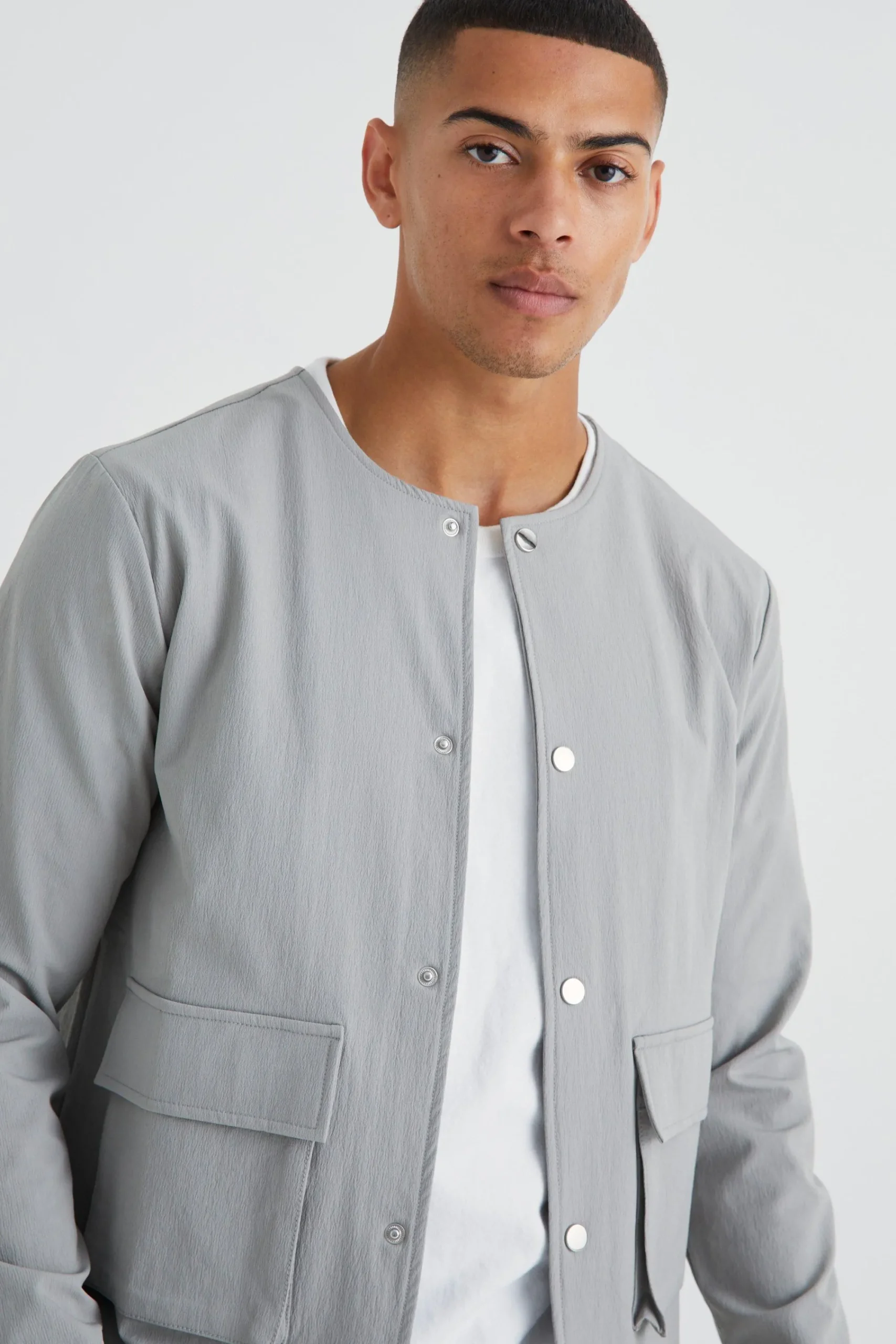boohooMAN Collarless Technical Stretch Bomber | UK| Coats & Jackets