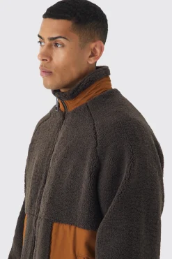 boohooMAN Colour Block Borg And Nylon Jacket In | UK| Coats & Jackets