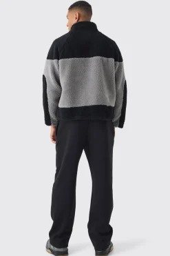 boohooMAN Colour Block Borg Jacket In | UK| Coats & Jackets