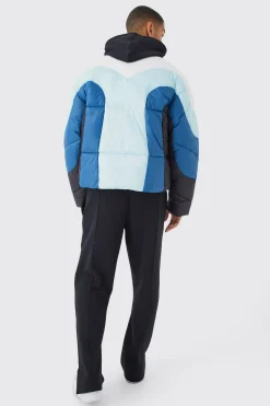 boohooMAN Colour Block Curved Panel Puffer | UK| Coats & Jackets