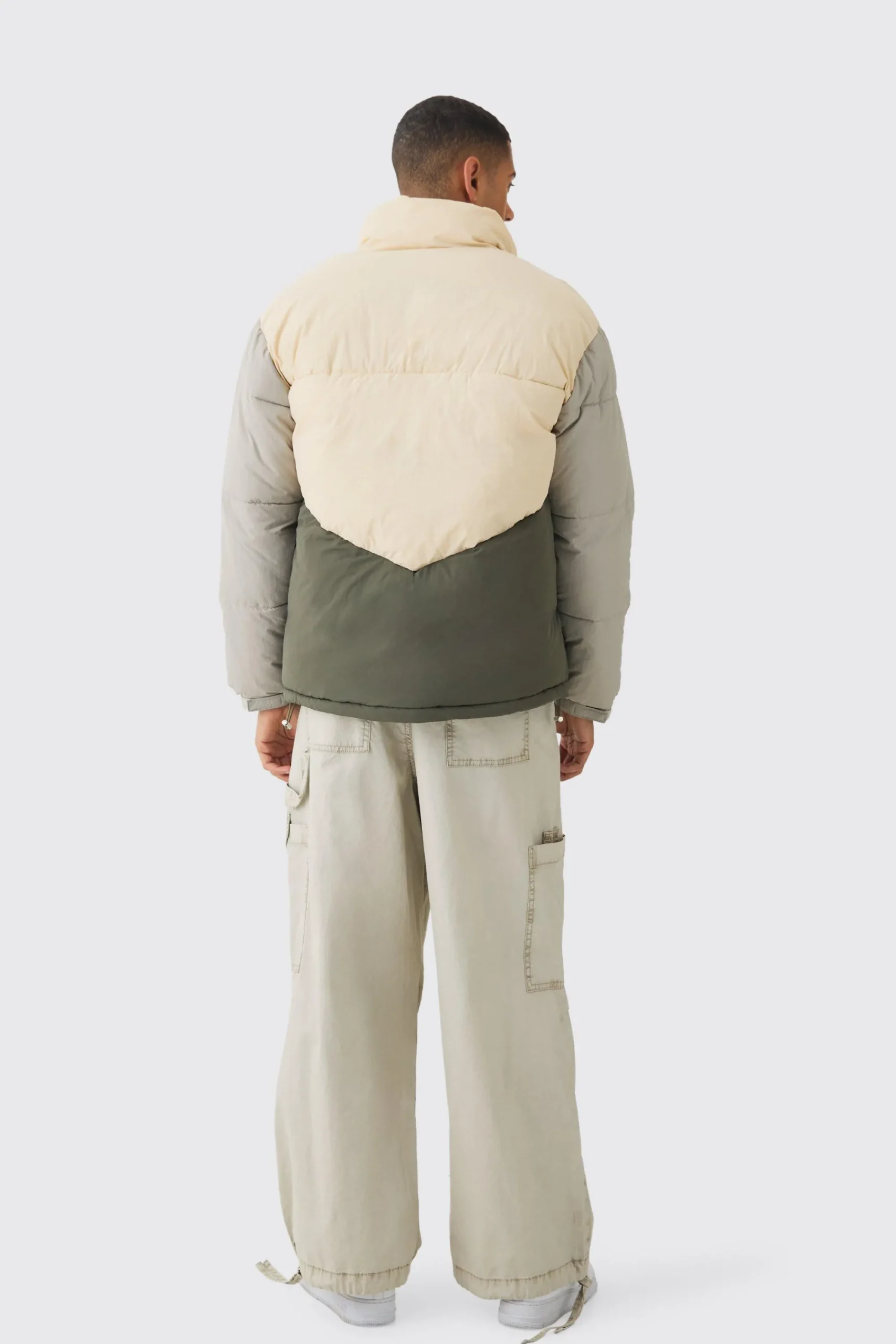 boohooMAN Colour Block Funnel Neck Puffer In | UK| Coats & Jackets