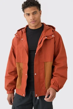 boohooMAN Colour Block Hooded Nylon Windbreaker In | UK| Coats & Jackets