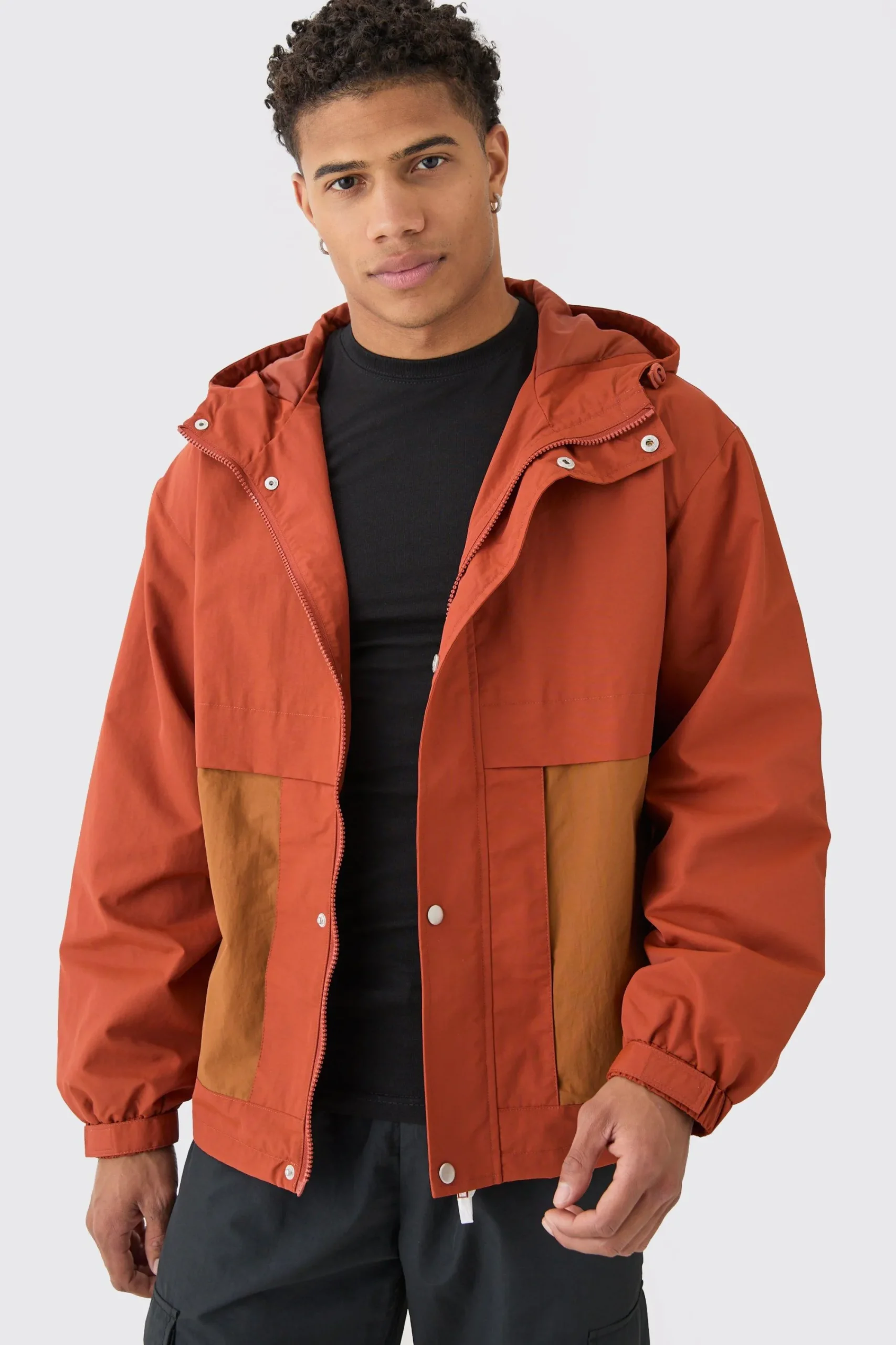 boohooMAN Colour Block Hooded Nylon Windbreaker In | UK| Coats & Jackets