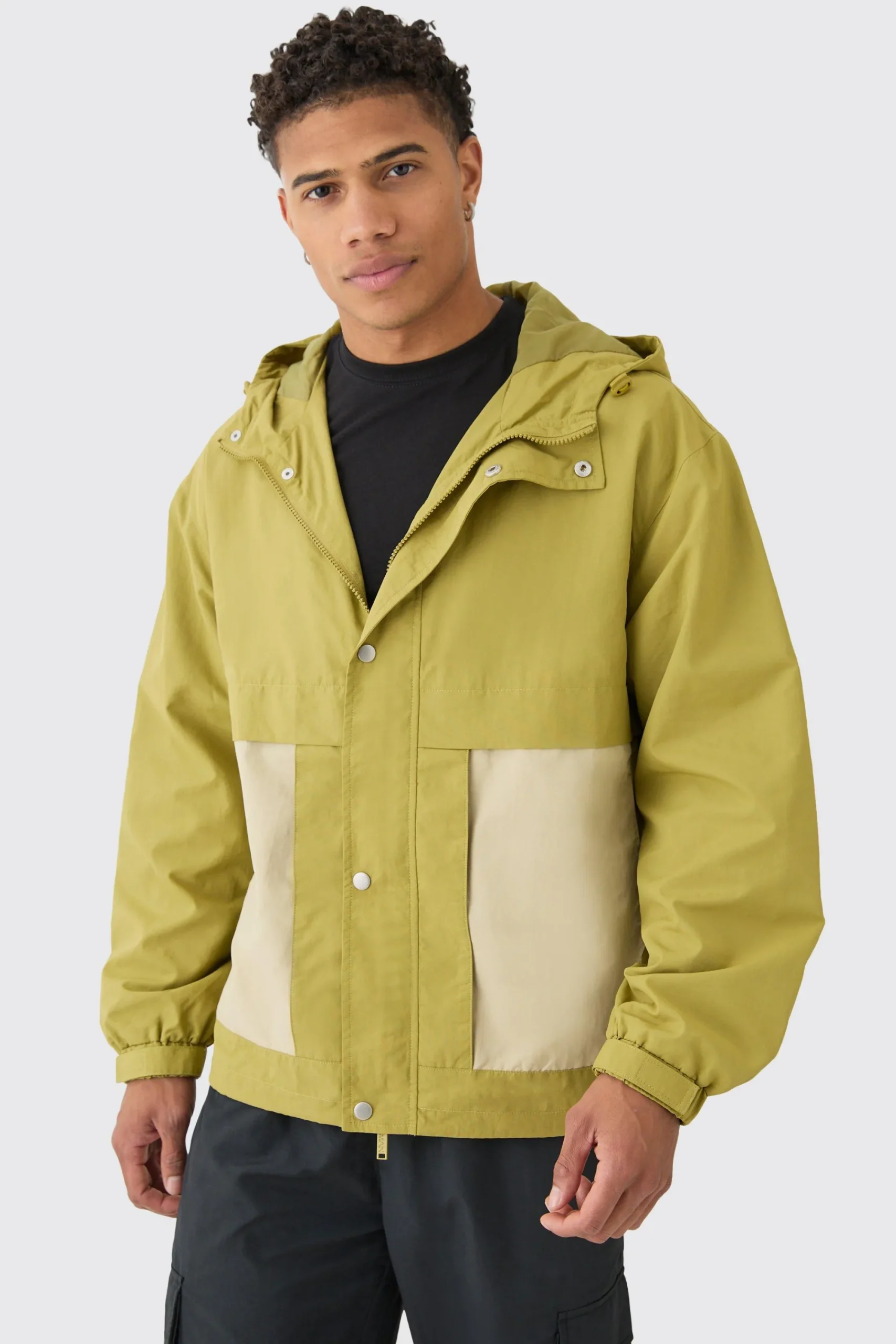 boohooMAN Colour Block Hooded Nylon Windbreaker In | UK| Coats & Jackets