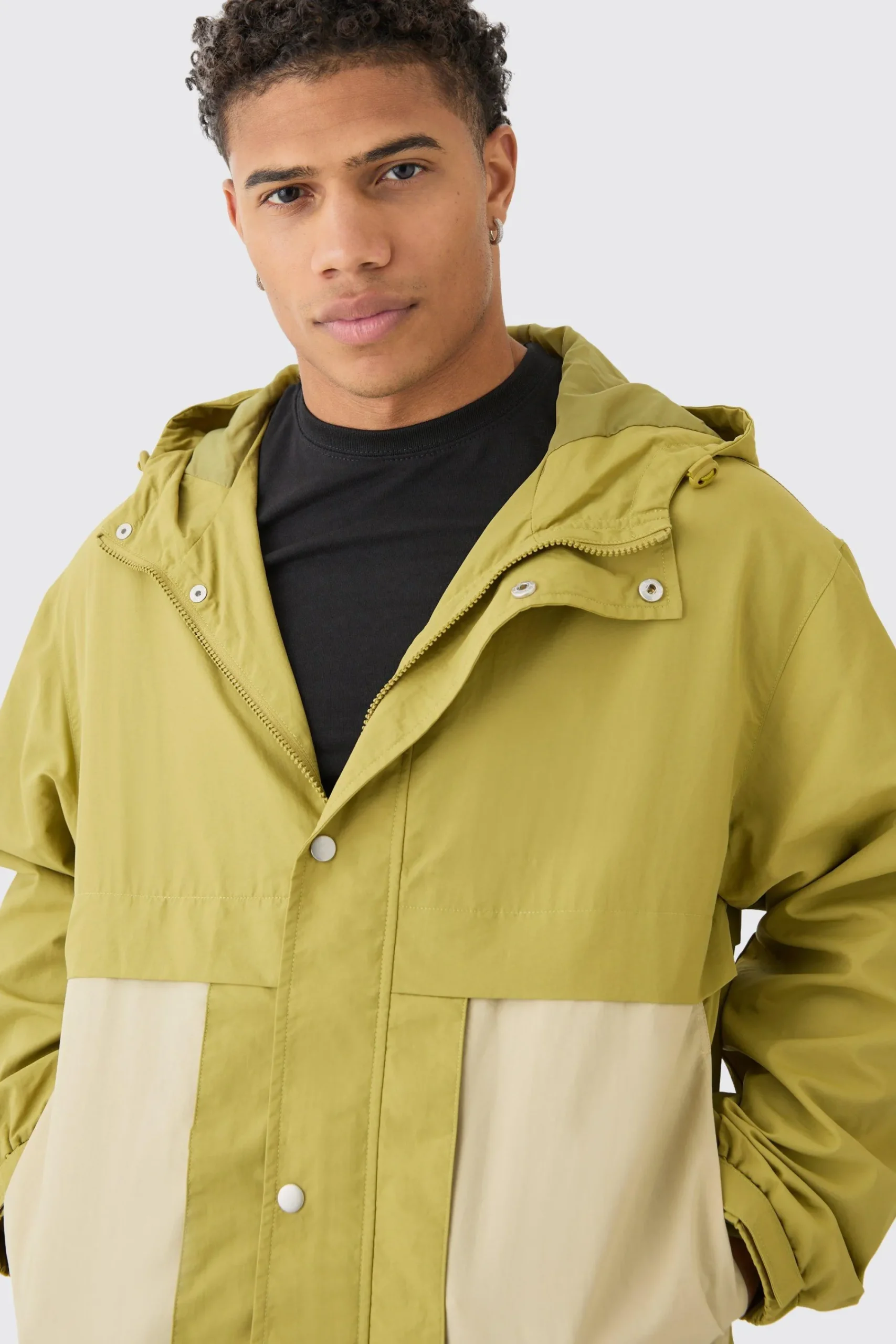 boohooMAN Colour Block Hooded Nylon Windbreaker In | UK| Coats & Jackets