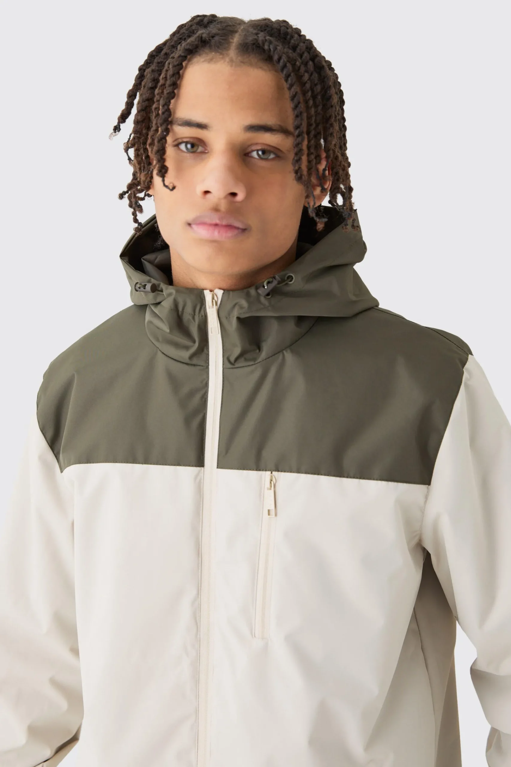 boohooMAN Colour Block Hooded Zip Through Cagoule | UK| Coats & Jackets