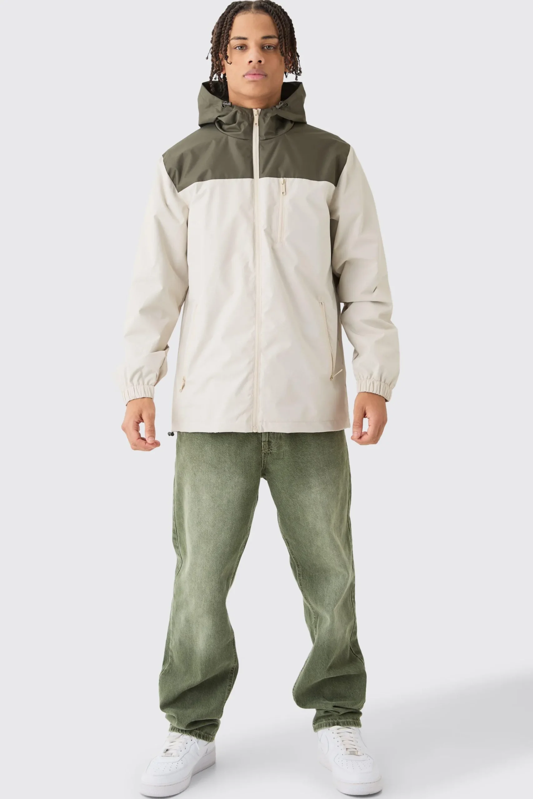 boohooMAN Colour Block Hooded Zip Through Cagoule | UK| Coats & Jackets