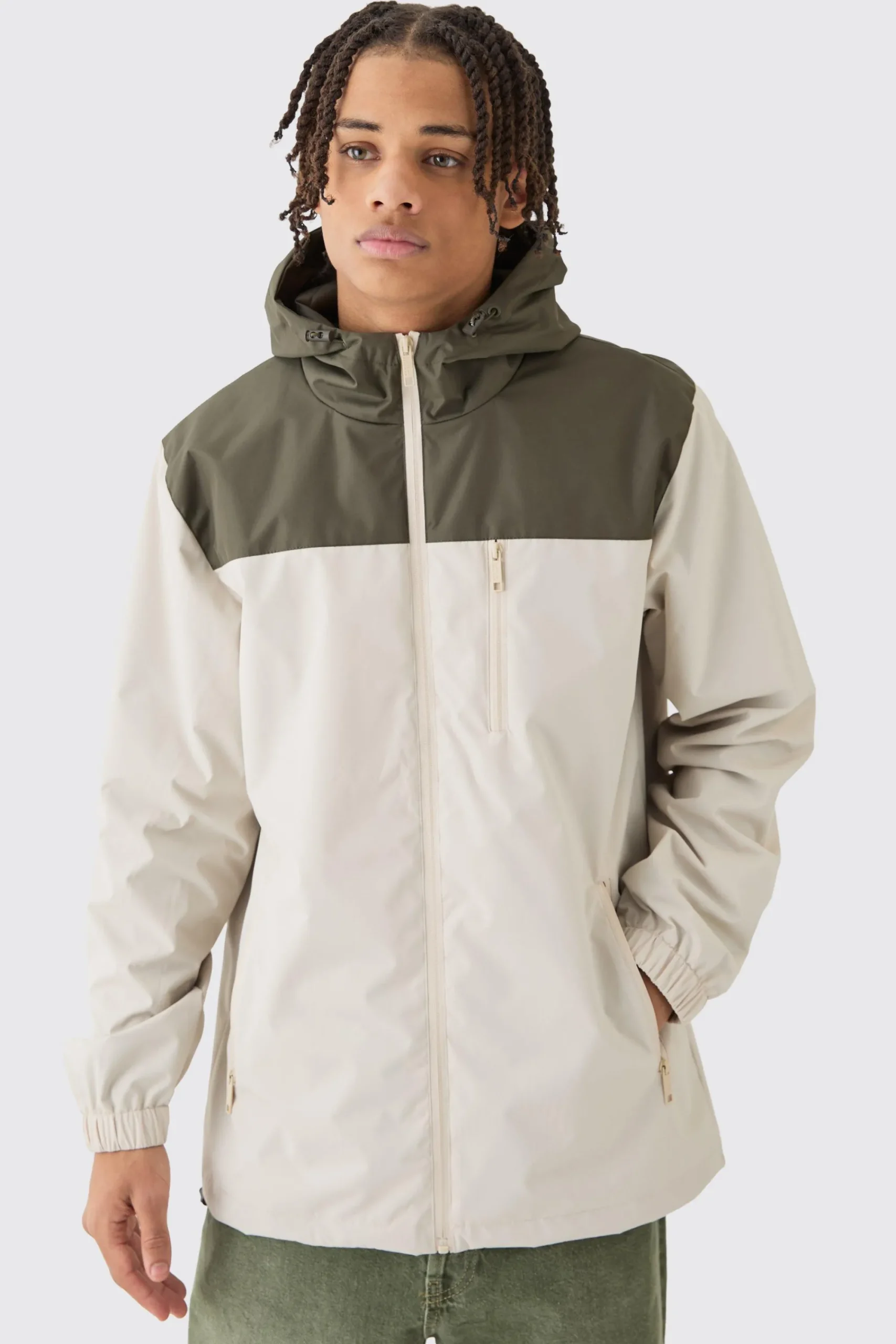 boohooMAN Colour Block Hooded Zip Through Cagoule | UK| Coats & Jackets