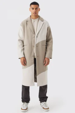 boohooMAN Colour Block Melton Overcoat | UK| Coats & Jackets