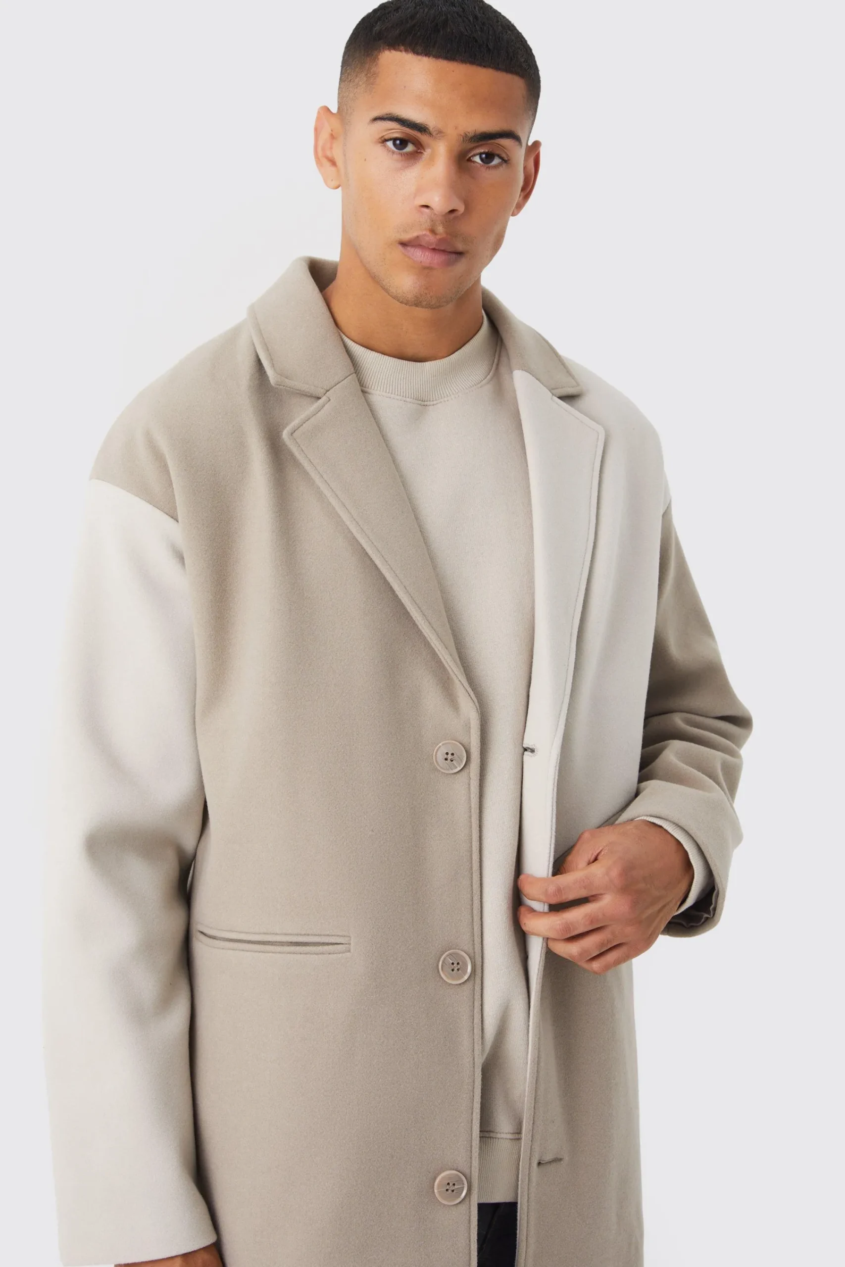 boohooMAN Colour Block Melton Overcoat | UK| Coats & Jackets