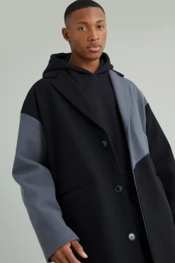boohooMAN Colour Block Melton Overcoat | UK| Coats & Jackets