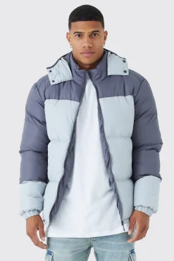 boohooMAN Colour Block Quilted Puffer With Hood | UK| Coats & Jackets