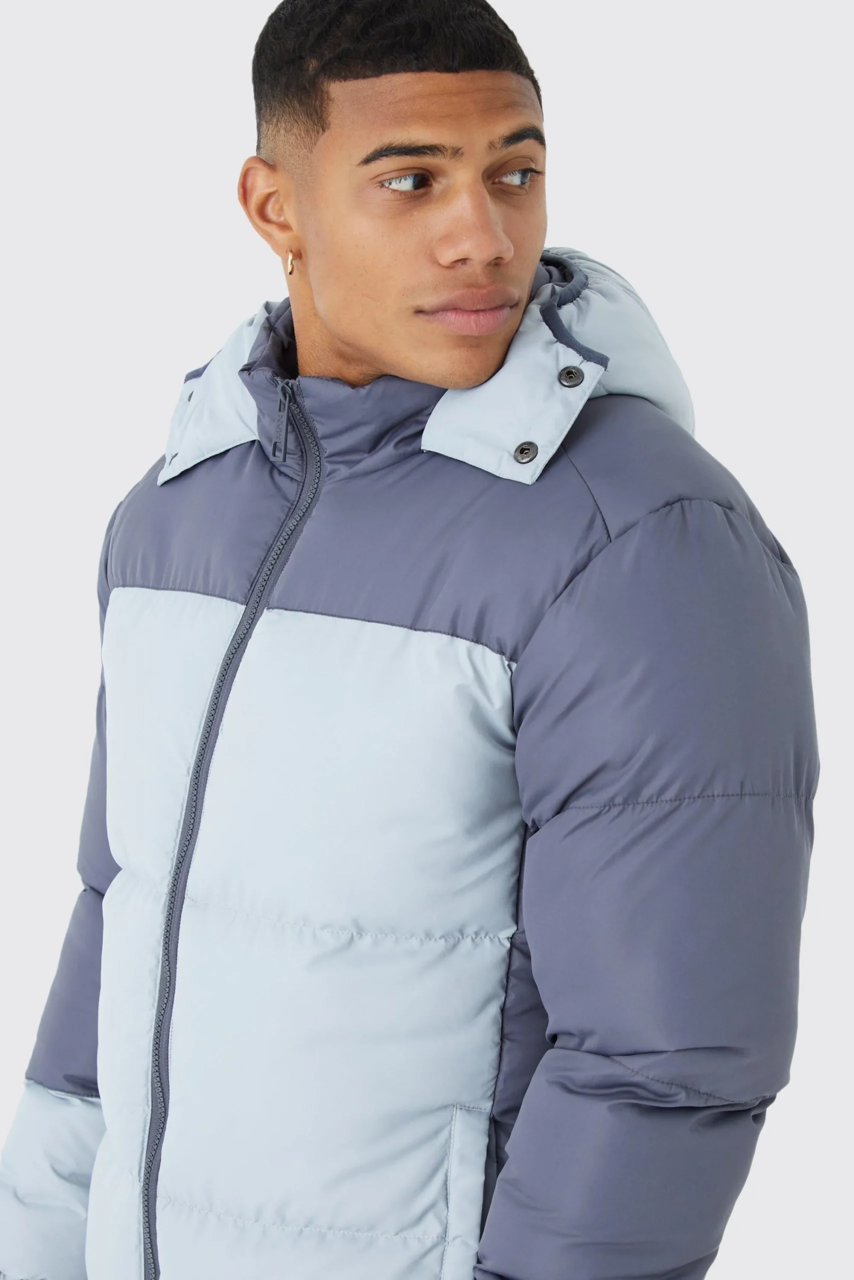 boohooMAN Colour Block Quilted Puffer With Hood | UK| Coats & Jackets