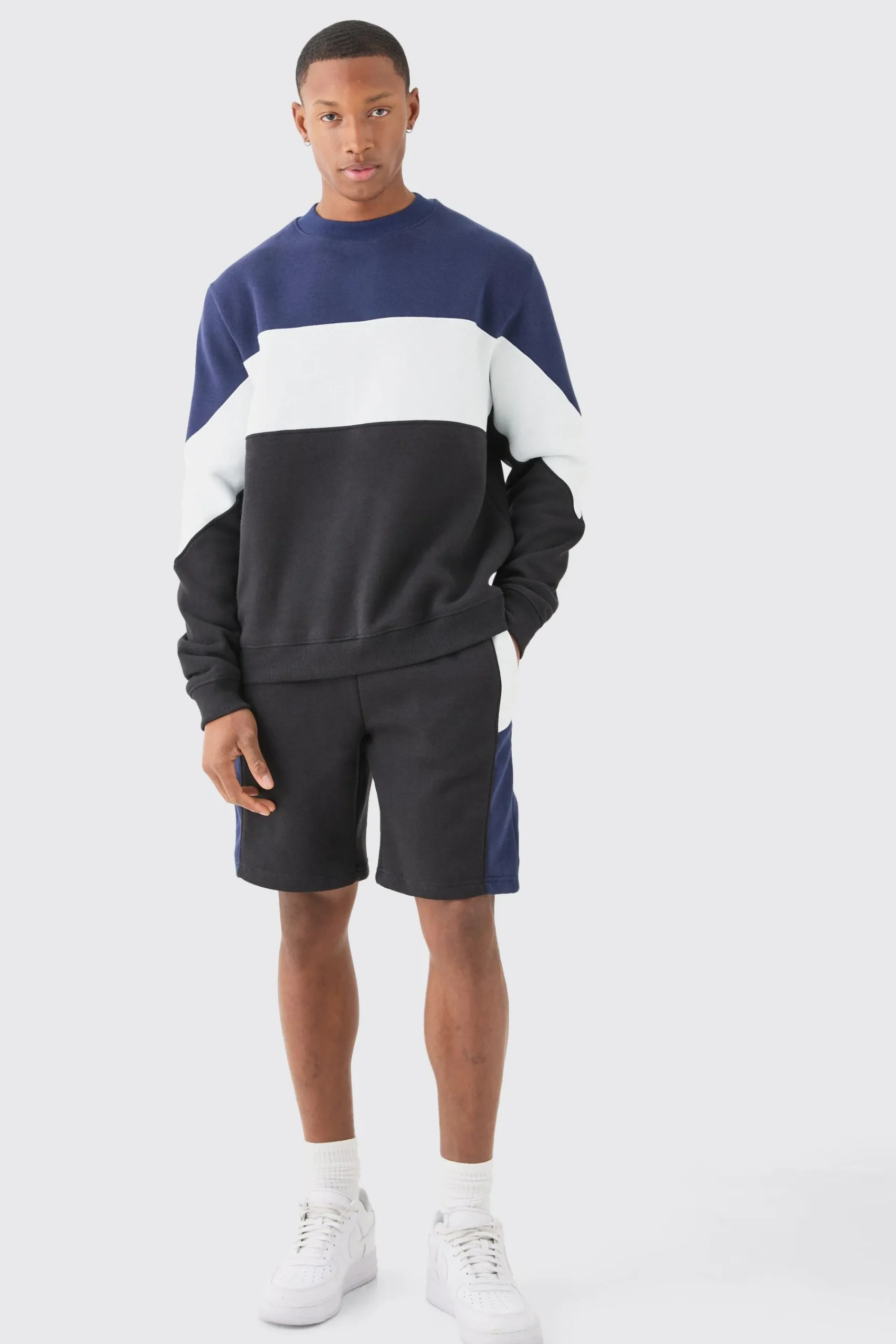 boohooMAN Colour Block Sweatshirt Short Tracksuit | UK| Tracksuits