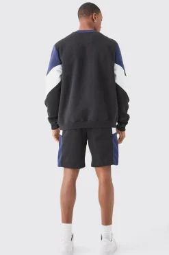 boohooMAN Colour Block Sweatshirt Short Tracksuit | UK| Tracksuits