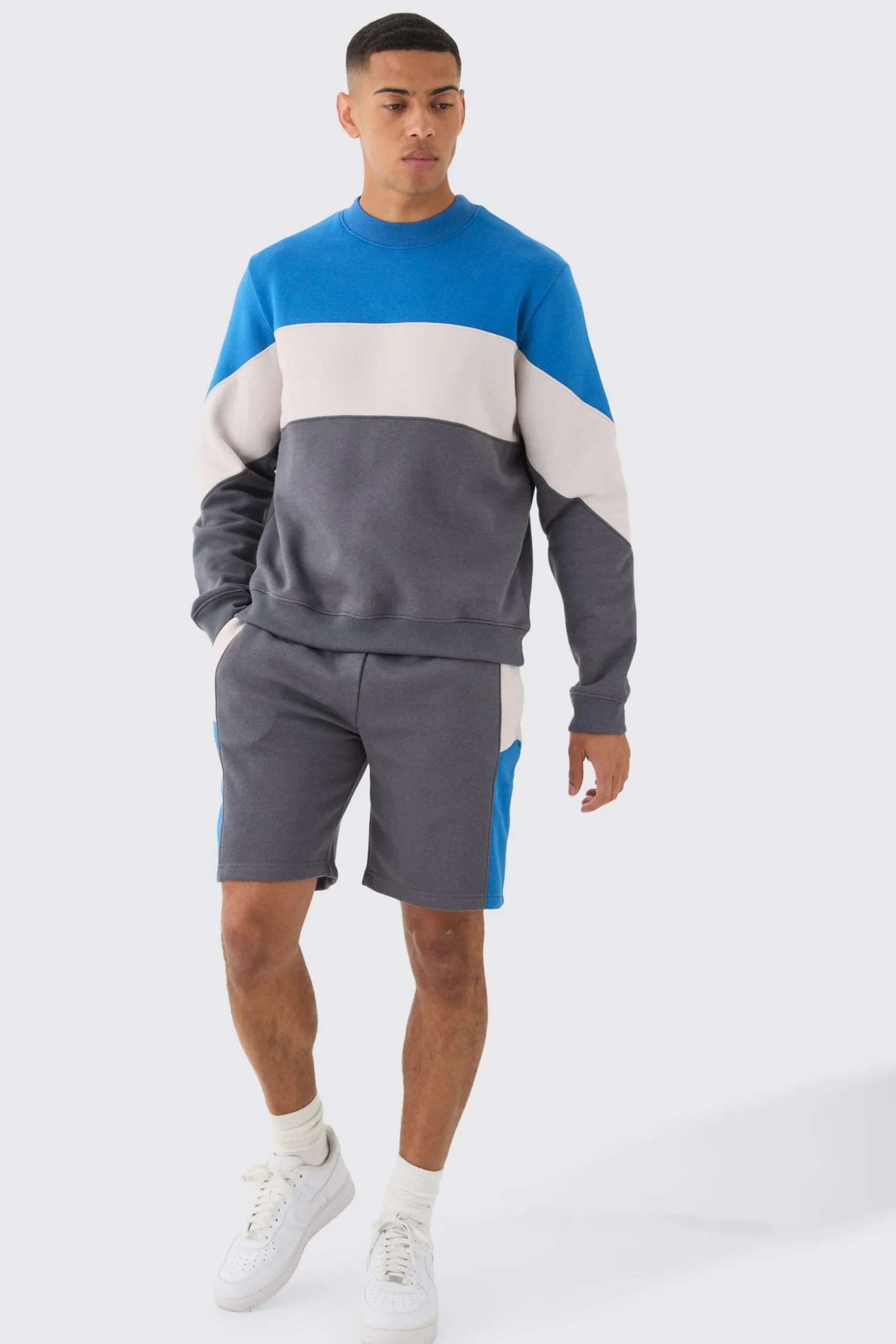 boohooMAN Colour Block Sweatshirt Short Tracksuit | UK| Tracksuits