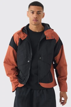 boohooMAN Colourblock Hooded Tech Windbreaker In | UK| Coats & Jackets