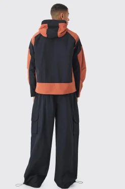 boohooMAN Colourblock Hooded Tech Windbreaker In | UK| Coats & Jackets