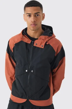 boohooMAN Colourblock Hooded Tech Windbreaker In | UK| Coats & Jackets