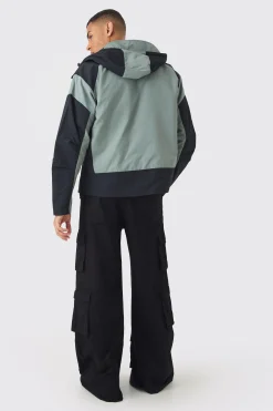 boohooMAN Colourblock Hooded Tech Windbreaker In | UK| Coats & Jackets