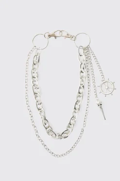 boohooMAN Compass Layered Jean Chain In | UK| Jewellery & Watches