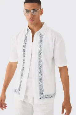 boohooMAN Concealed Placket Linen Boarder Shirt | UK| Shirts|Sets & Co-Ords