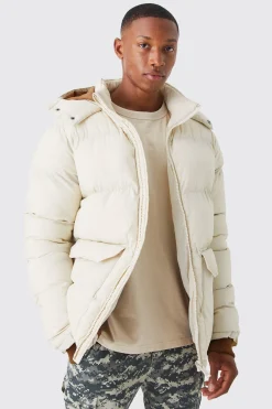 boohooMAN Contrast Hood Mid Length Puffer | UK| Coats & Jackets