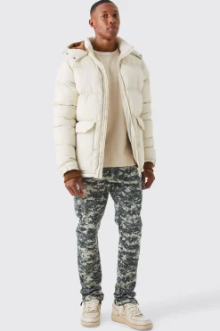 boohooMAN Contrast Hood Mid Length Puffer | UK| Coats & Jackets