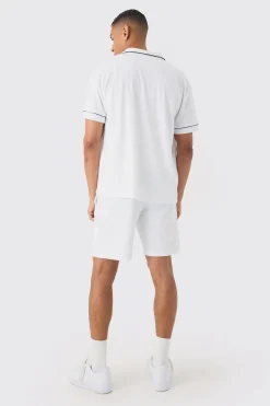 boohooMAN Contrast Piping Towelling Shirt And Short Set | UK| Sets & Co-Ords