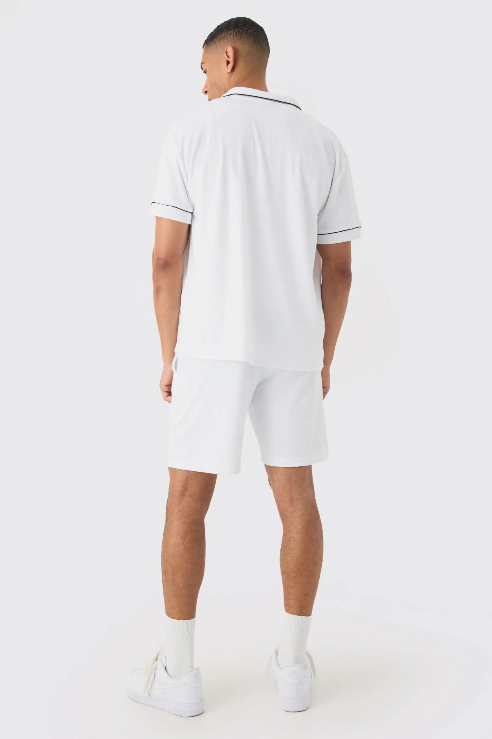 boohooMAN Contrast Piping Towelling Shirt And Short Set | UK| Sets & Co-Ords