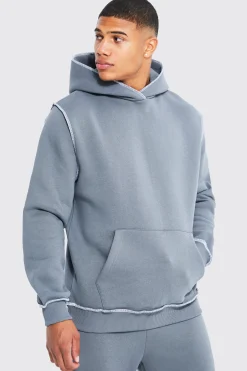 boohooMAN Contrast Stitch Detail Hoodie | UK| Hoodies & Sweatshirts