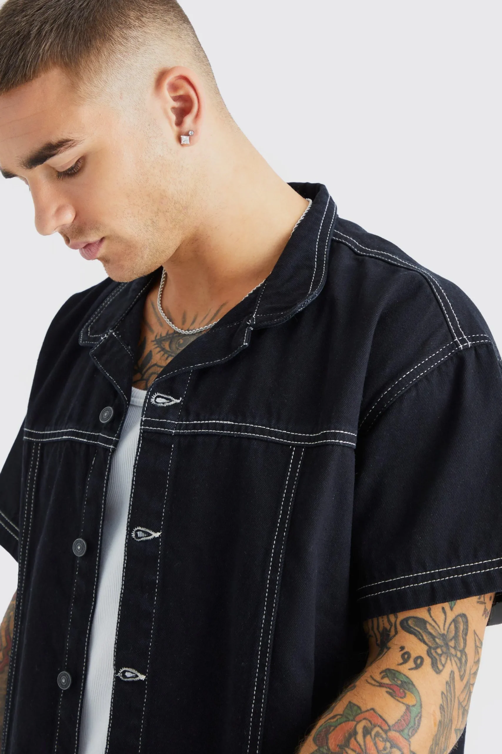 boohooMAN Contrast Stitch Shirt And Jeans Set | UK| Sets & Co-Ords