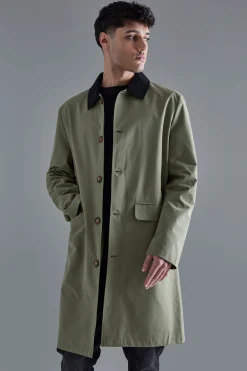 boohooMAN Cord Collar Button Through Mac | UK| Coats & Jackets