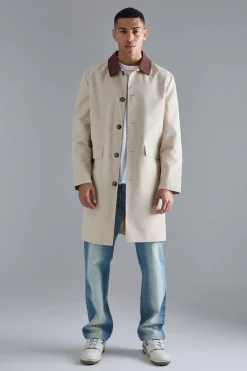 boohooMAN Cord Collar Button Through Mac | UK| Coats & Jackets