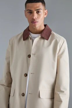 boohooMAN Cord Collar Button Through Mac | UK| Coats & Jackets