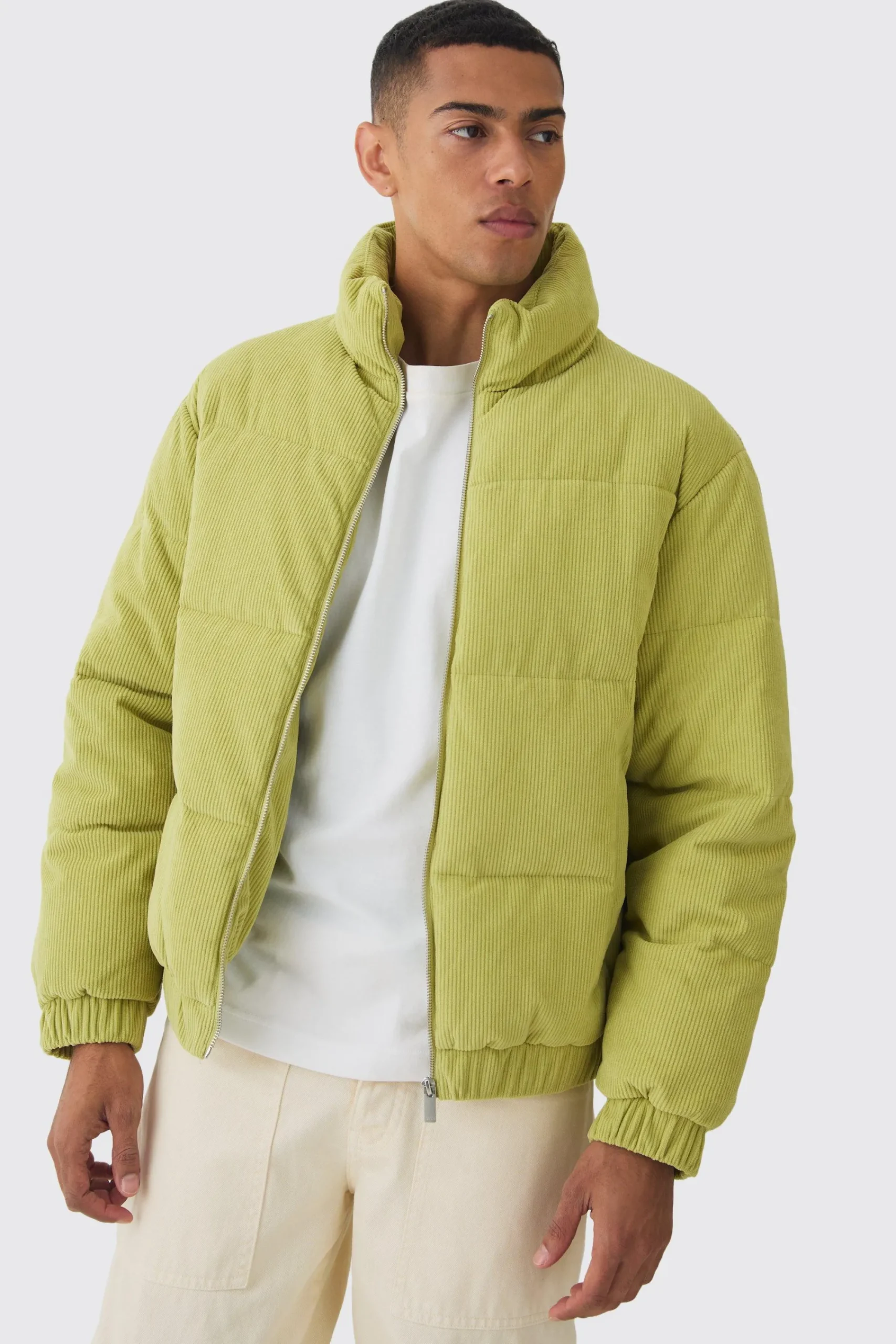 boohooMAN Cord Funnel Neck Puffer Coat In | UK| Coats & Jackets