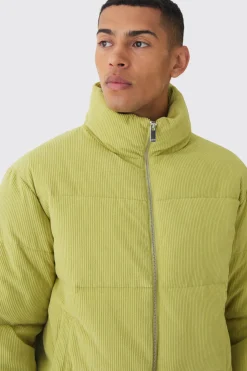 boohooMAN Cord Funnel Neck Puffer Coat In | UK| Coats & Jackets