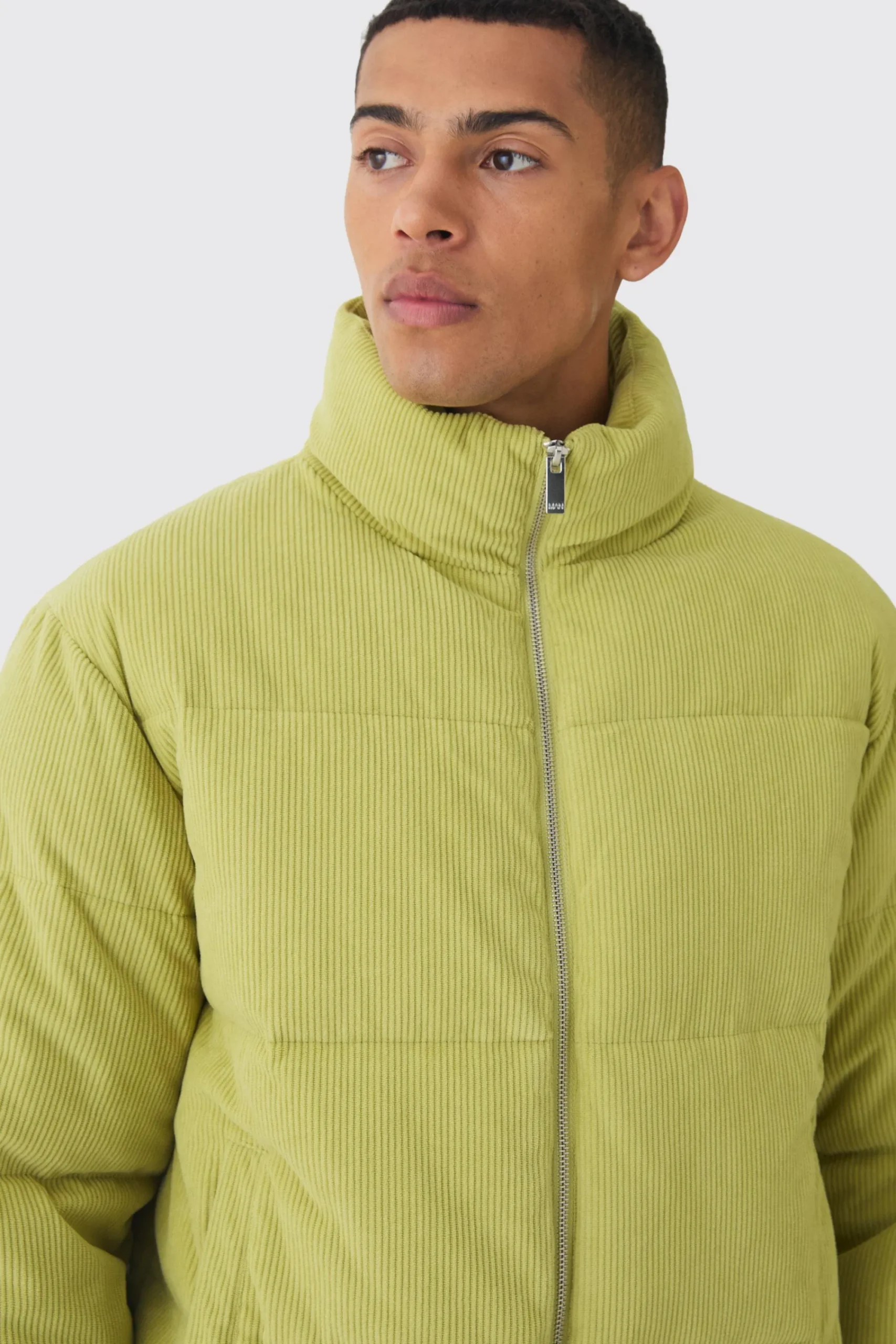 boohooMAN Cord Funnel Neck Puffer Coat In | UK| Coats & Jackets