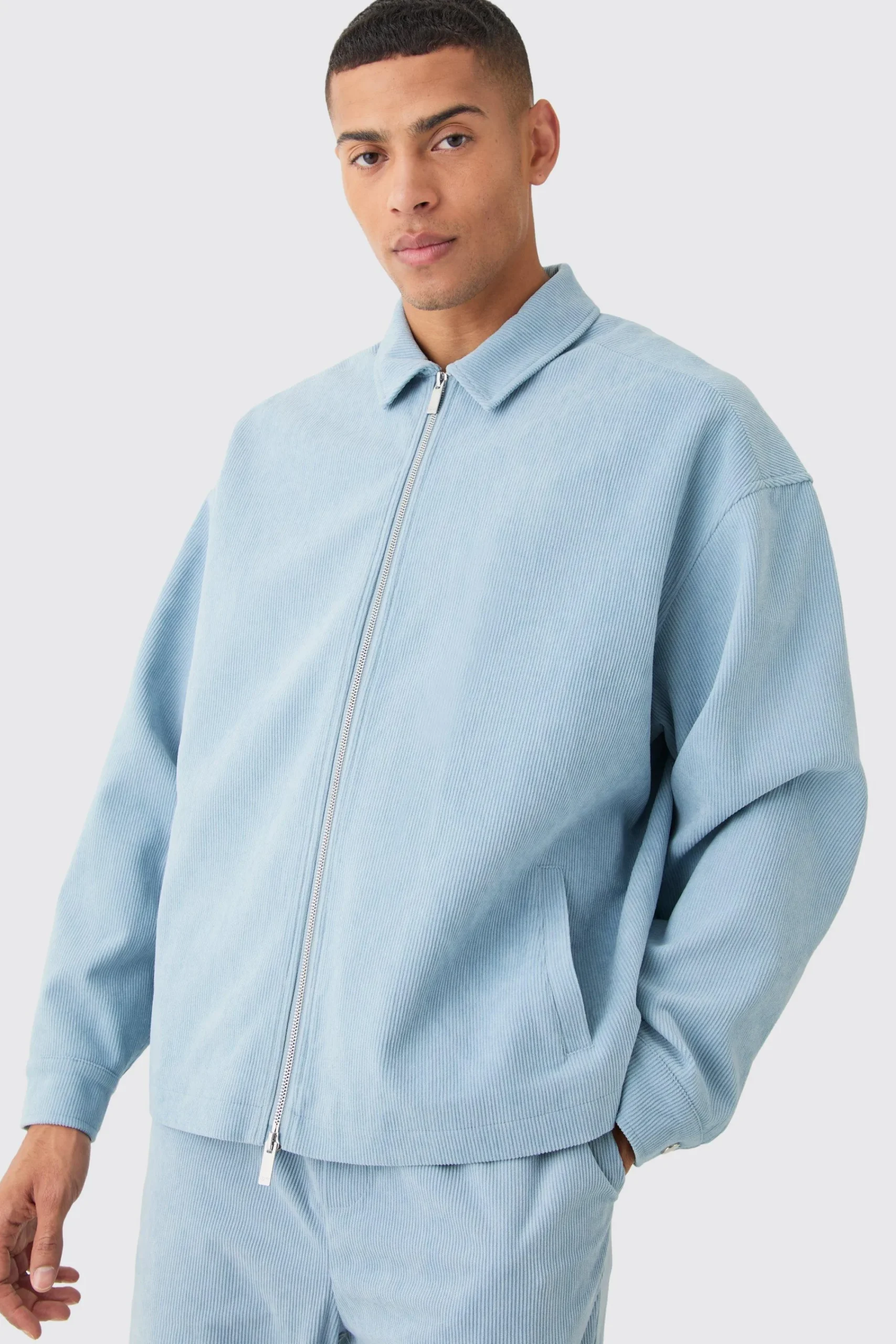 boohooMAN Corduroy Boxy Fit Zip Up Harrington Jacket | UK| Suits & Tailoring