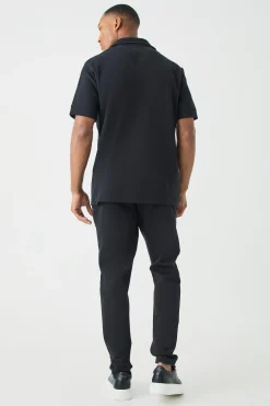 boohooMAN Core Revere Polo & Taper Jogger Interlock Set | UK| Tracksuits