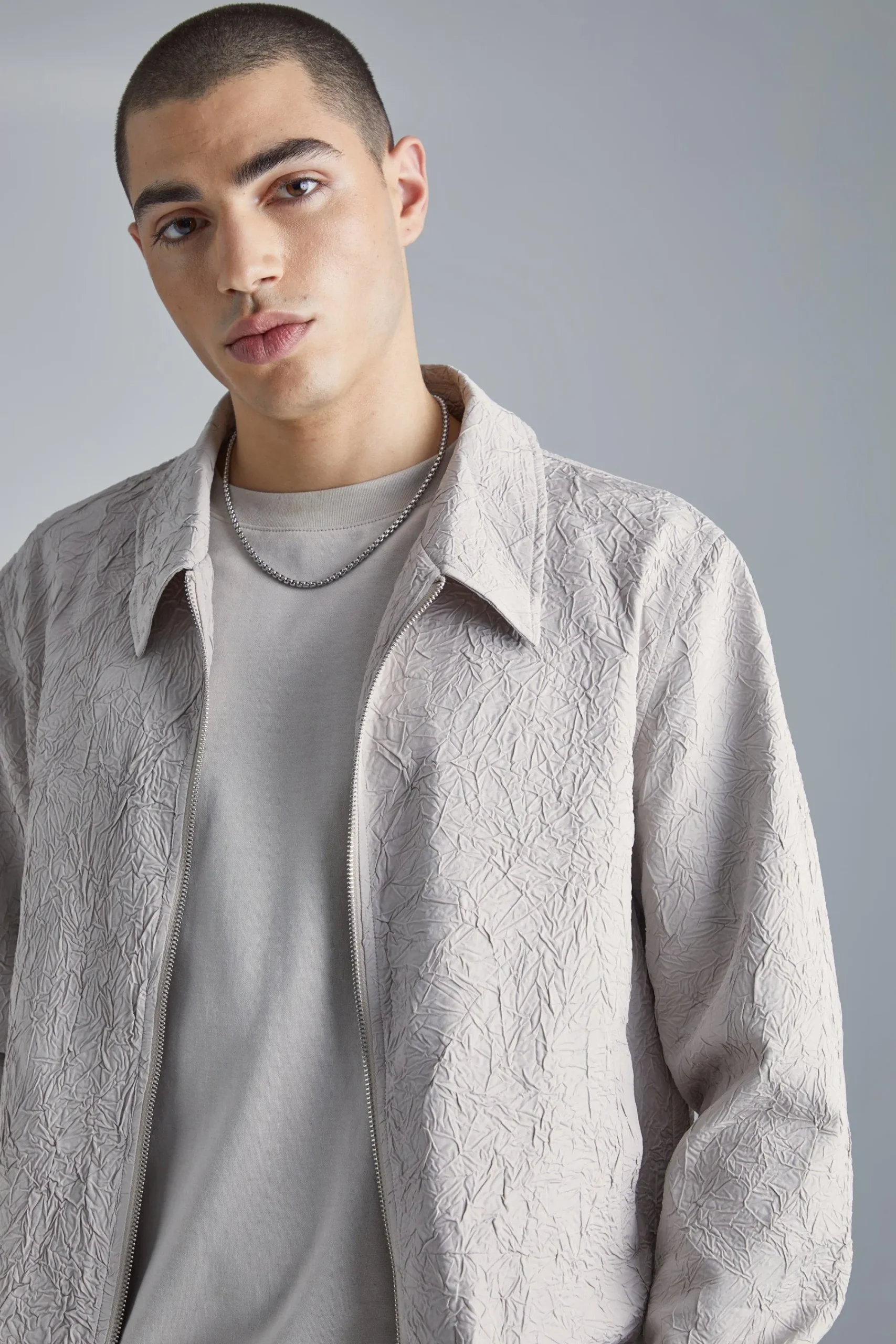 boohooMAN Crinkle Fabric Collared Bomber | UK| Coats & Jackets