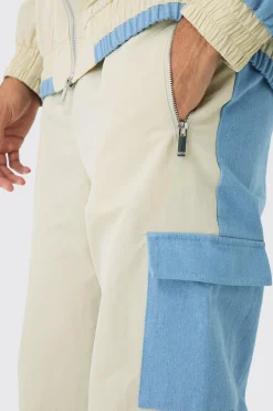 boohooMAN Crinkle Nylon And Denim Relaxed Cargo Jogger | UK| Jeans