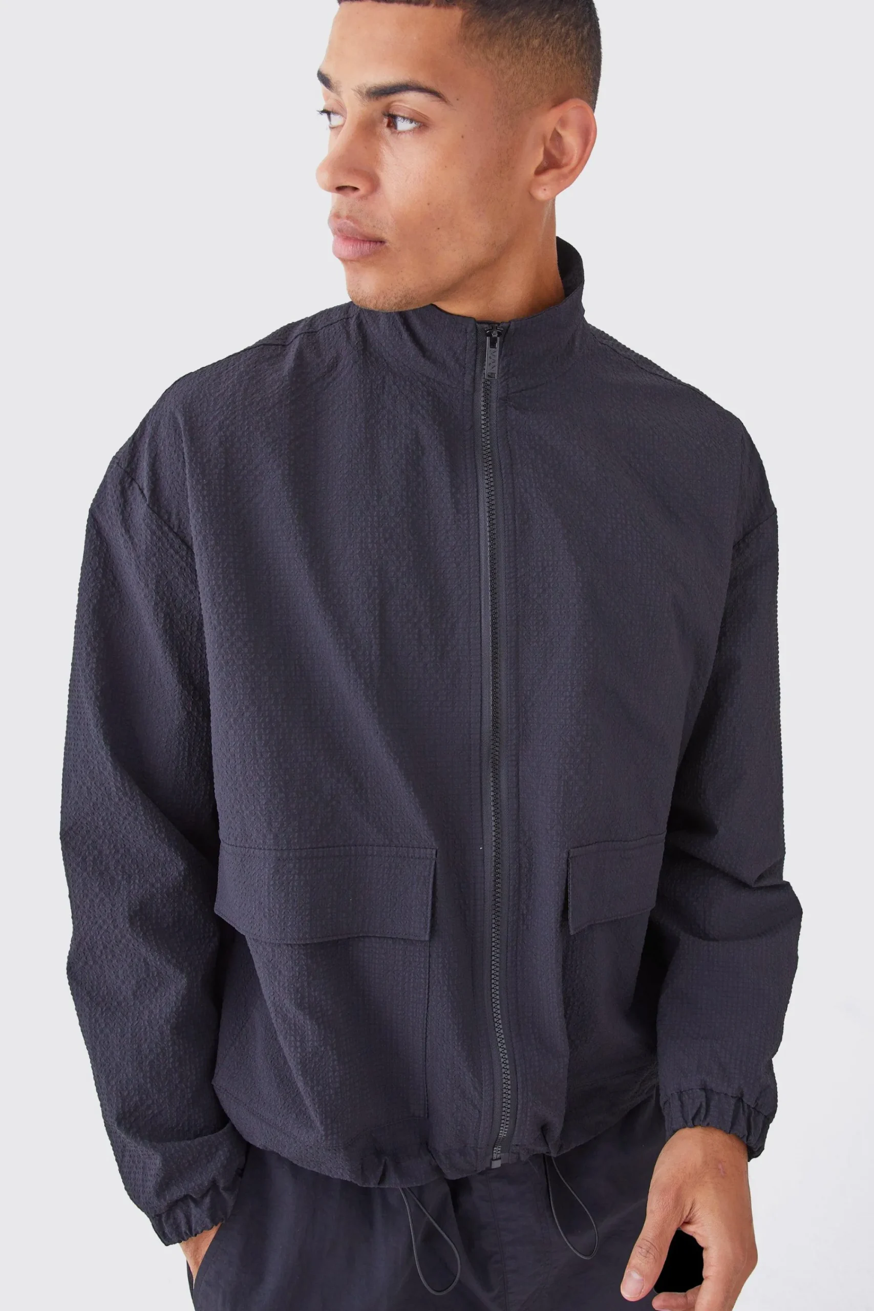 boohooMAN Crinkle Nylon Zip Through Harrington | UK| Coats & Jackets