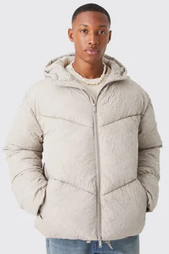 boohooMAN Crinkle Texture Hooded Puffer | UK| Coats & Jackets