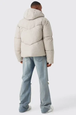 boohooMAN Crinkle Texture Hooded Puffer | UK| Coats & Jackets