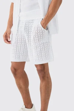 boohooMAN Crochet Knitted Mid Length Shorts In | UK| Shorts|Knitwear