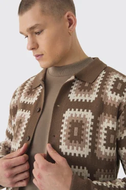 boohooMAN Crochet Long Sleeve Knitted Overshirt | UK| Shirts