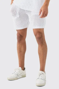boohooMAN Crochet Open Knit Mid Length Shorts In | UK| Shorts|Tracksuits
