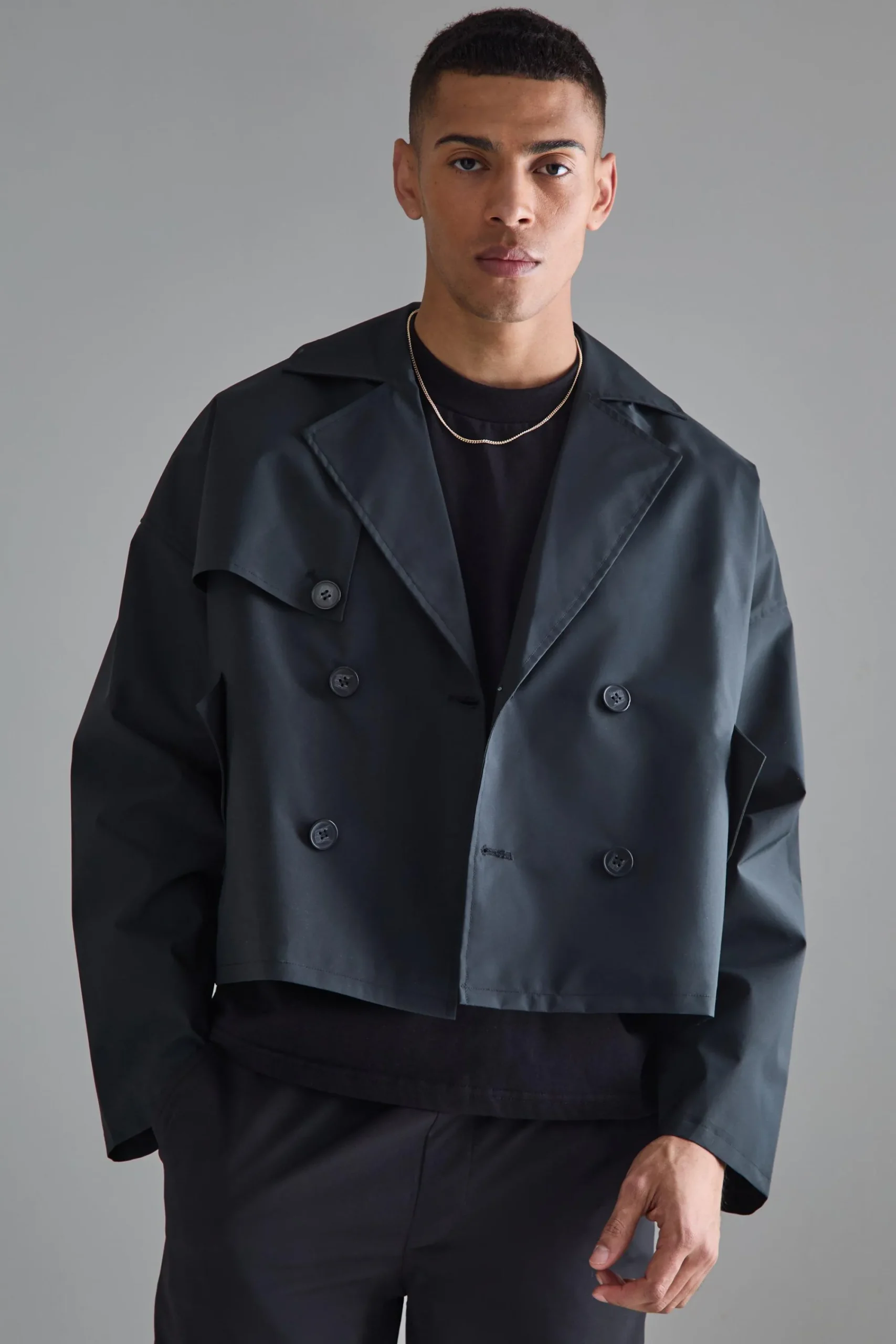 boohooMAN Cropped Double Breasted Trench Coat | UK| Coats & Jackets