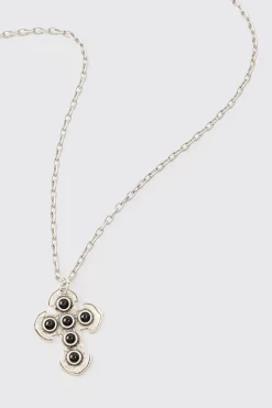 boohooMAN Cross Gem Pendant Necklace In | UK| Jewellery & Watches